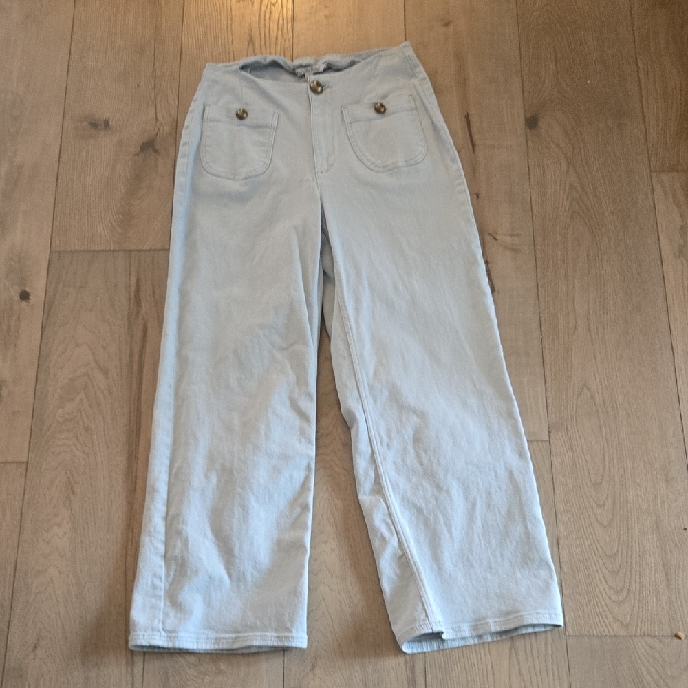Ophelia Roe Womens Wideleg Highrise Pants Sz 8 Light Blue